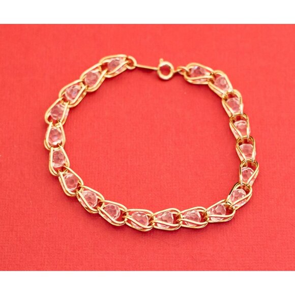 Vintage Link Caged-Crystal Bead Bracelet 7.5 inches By Avon F13 - Picture 1 of 4